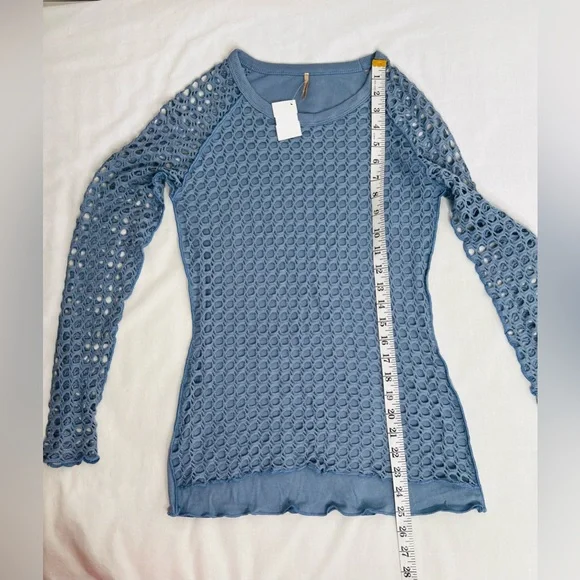 Pete Size Small Raglan Fish Net Mesh Long Sleeve Tee Shirt Light Blue - Picture 3 of 6